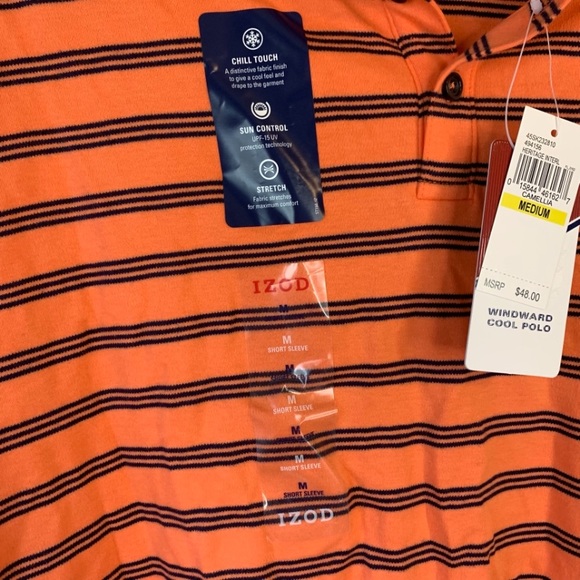 NWT $48 IZOD Med Mens Striped Windward Cool Polo Top with UPF - Picture 3 of 9
